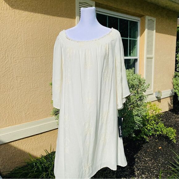 SEQUIN HEARTS OFF WHITE/IVORY WHIMSICAL PRINT OFF THE SHOULDER DRESS NWT - Picture 7 of 17